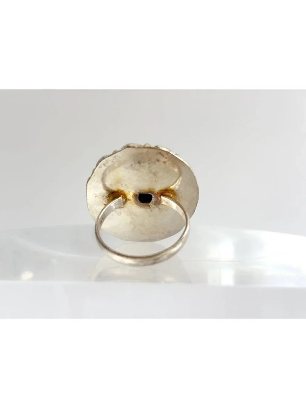Banded Brown Agate Cabochon Scalloped Sterling Silver 925 Vintage Ring - sz 9